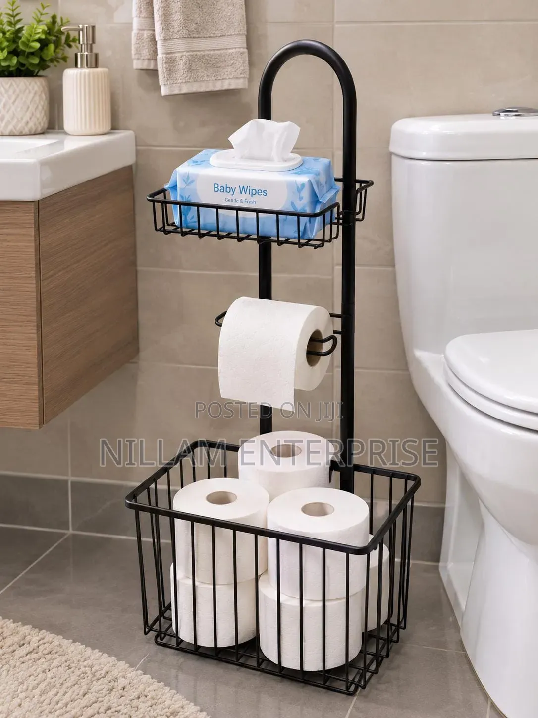 Free Standing Metallic Tissue/Toiletries Organizer.