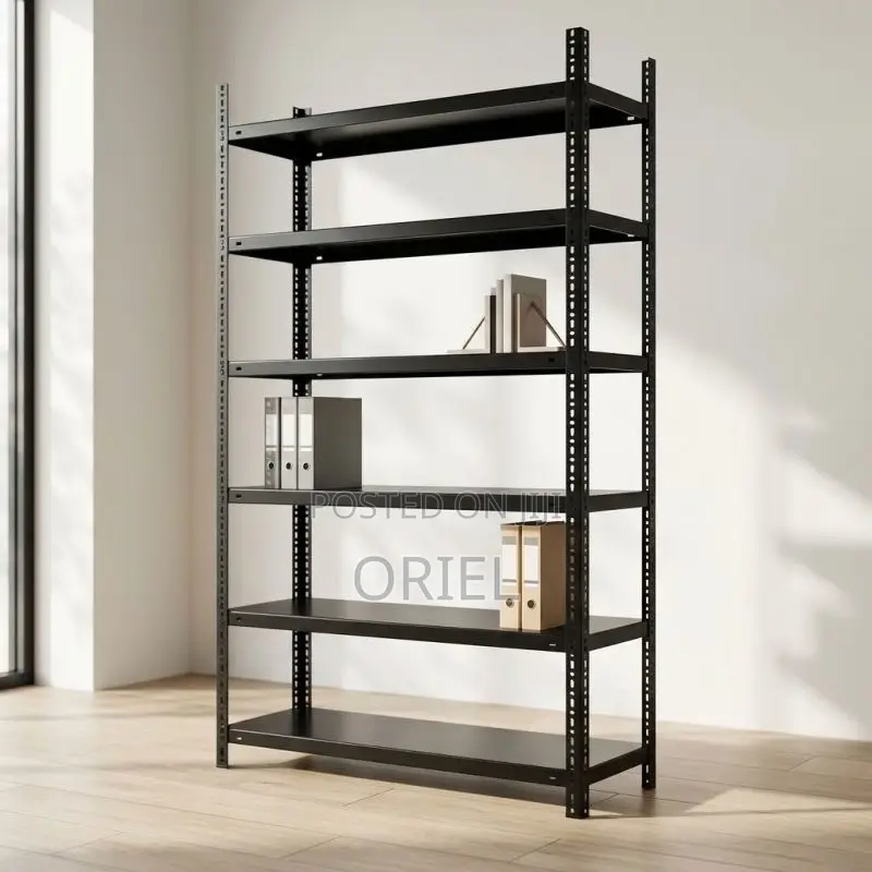 Office Bookshelf : 6-Tier Black Storage Rack.