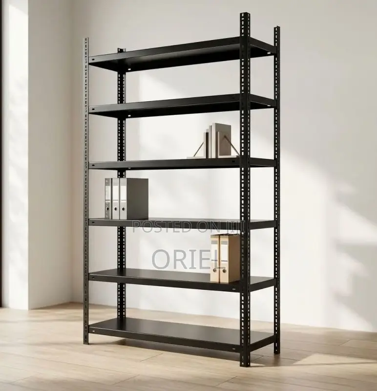 Office Bookshelf : 6-Tier Black Storage Rack.