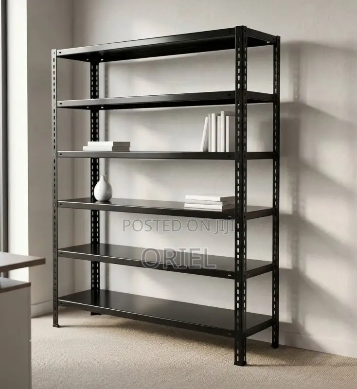 Office Bookshelf : 6-Tier Black Storage Rack.