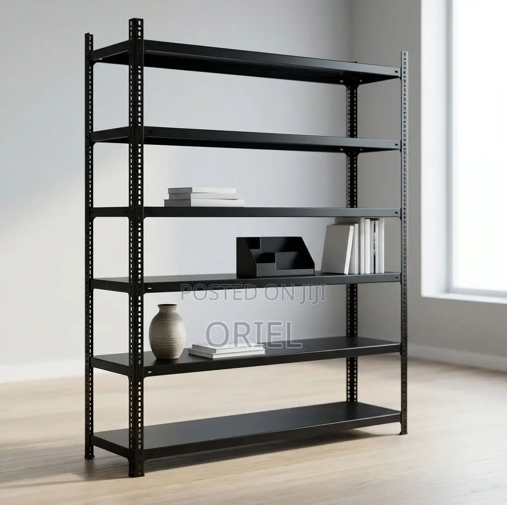 Office Bookshelf : 6-Tier Black Storage Rack.