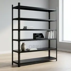 Office Bookshelf : 6-Tier Black Storage Rack.