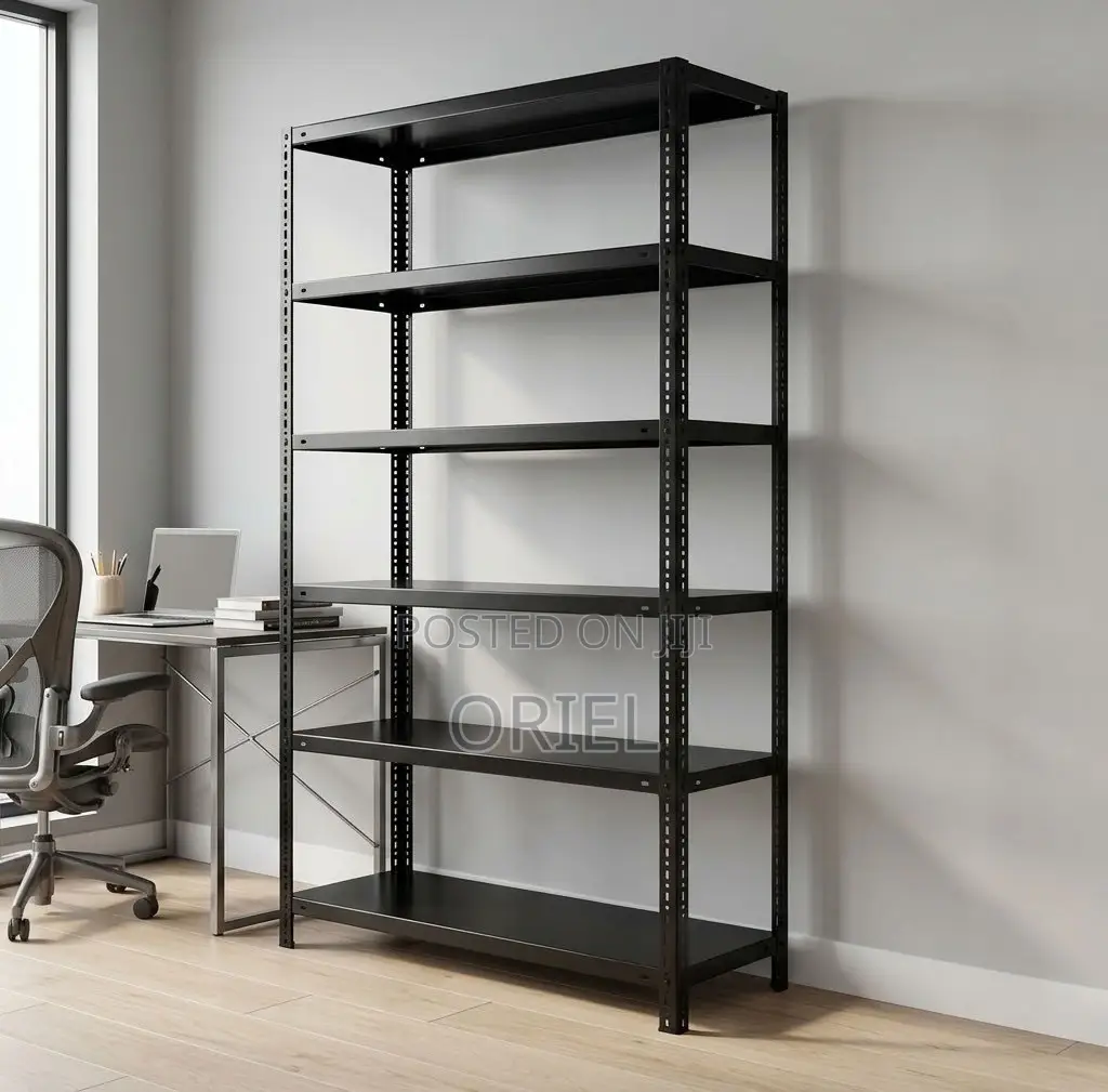 Office Bookshelf : 6-Tier Black Storage Rack.