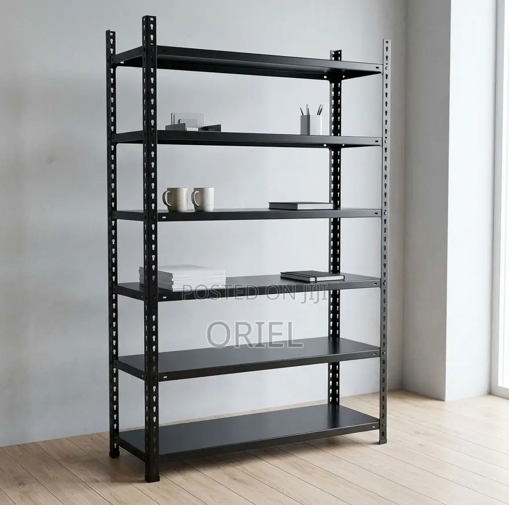 Office Bookshelf : 6-Tier Black Storage Rack.