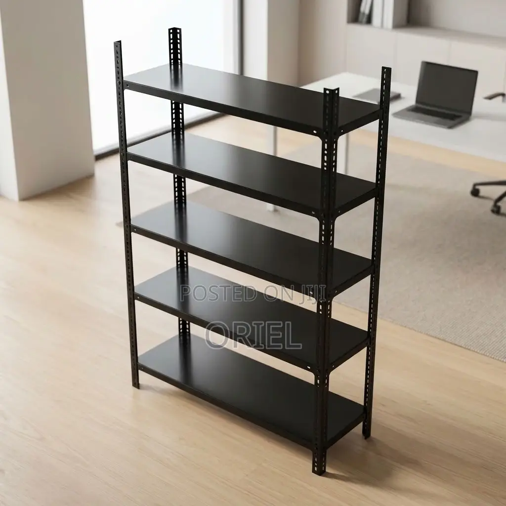 Office Bookshelf : 6-Tier Black Storage Rack.