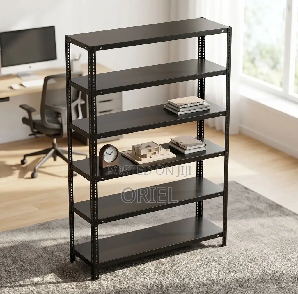 Office Bookshelf : 6-Tier Black Storage Rack.