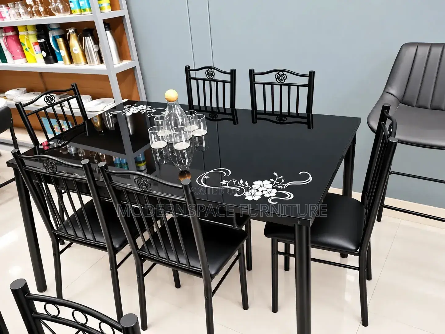 Black 6-Seater Dining Table & Chairs