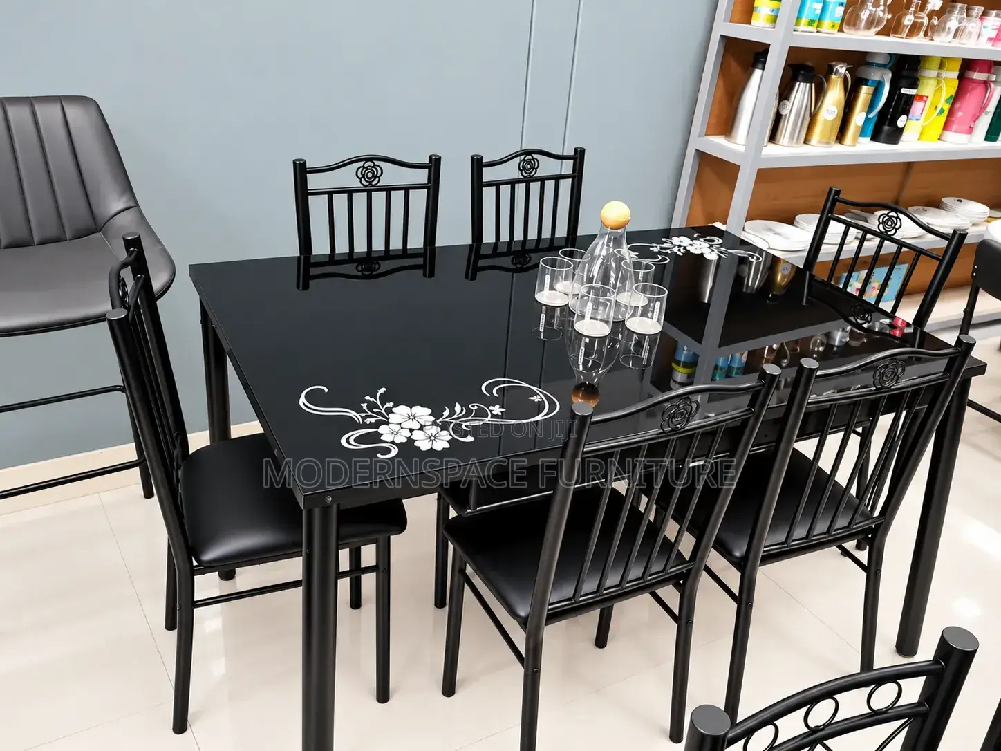 Black 6-Seater Dining Table & Chairs