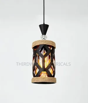 Modern Black Metal and Rope Cylinder Pendant Light