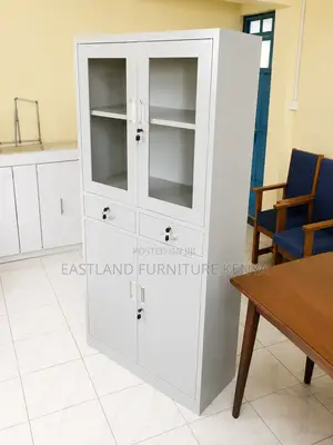 Premium White Steel Office Storage Cabinet – Glass Doors & Lockable