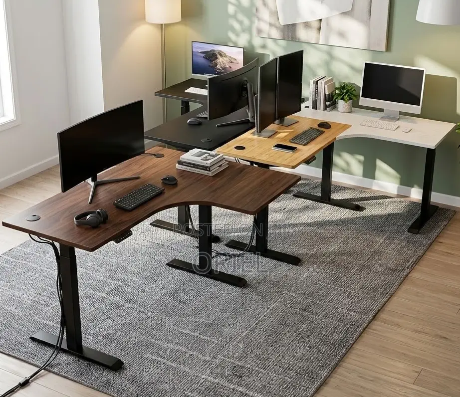 Electric Corner Standing Office Desk – Adjustable L-Shaped Workstation