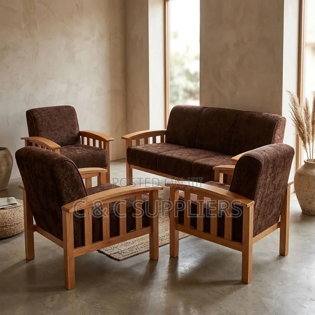 Brown Fabric 5-Seater Corporate Sofa Set
