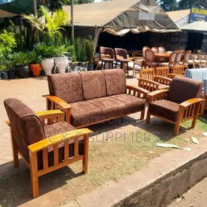 Brown Fabric 5-Seater Corporate Sofa Set