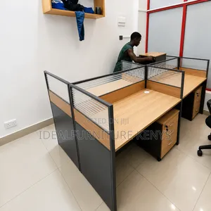Modern 4-Seater Office Workstation Privacy Screens & Lockable Storage