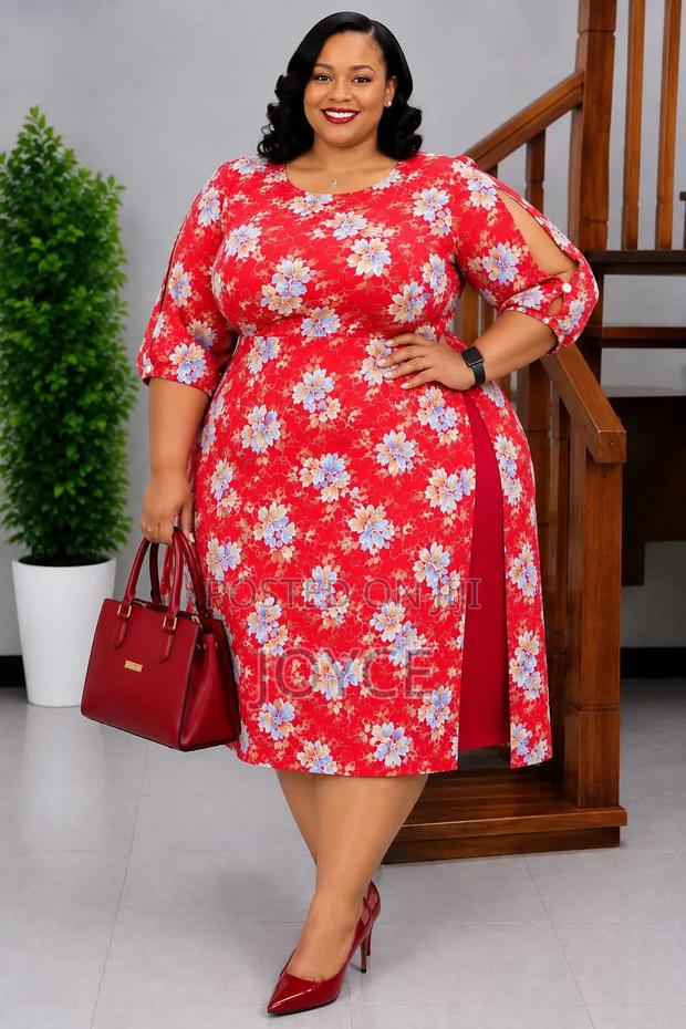 Flowered Dress With Side Plits Design - main view
