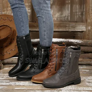 Mid-Calf Boots Lace Up