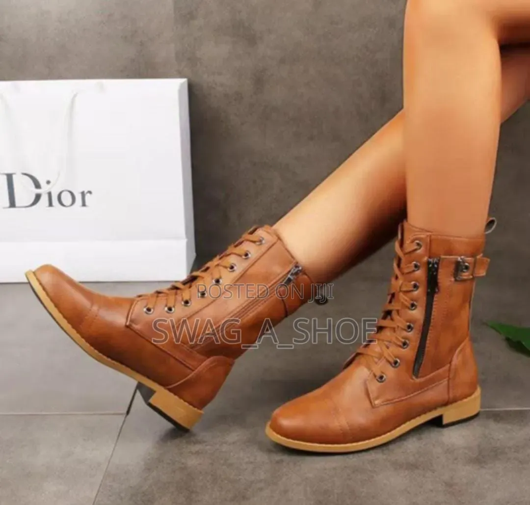 Mid-Calf Boots Lace Up