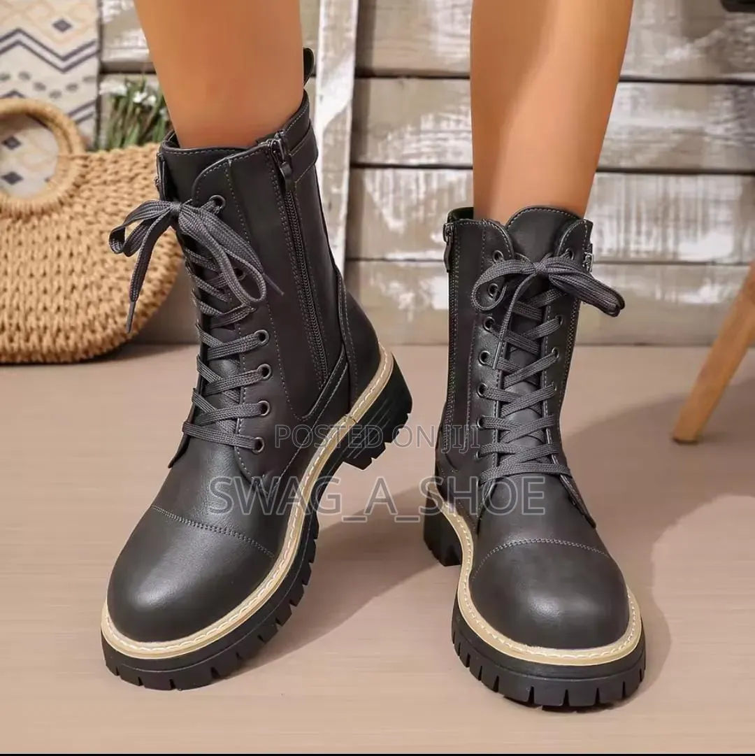 Mid-Calf Boots Lace Up