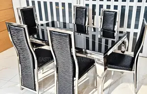 Luxury Black Glass Dining Set With Silver Frame – 6 Seater