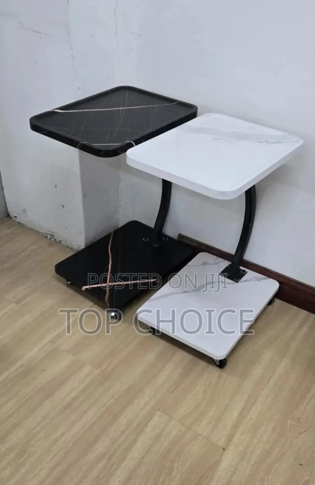Modern Wooden-Top Side Table With Wheels