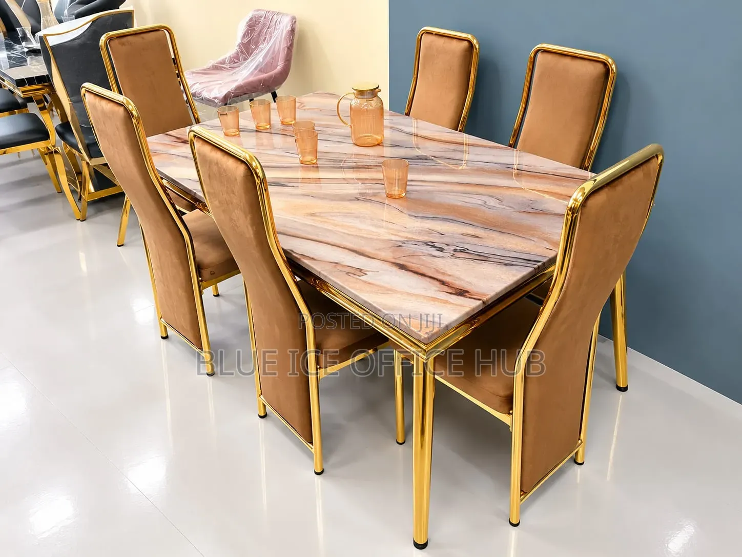 6 Seater Gold Dining Table Set