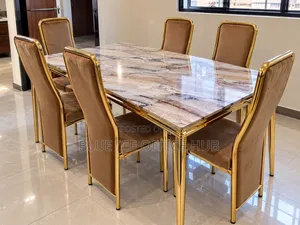 6 Seater Gold Dining Table Set