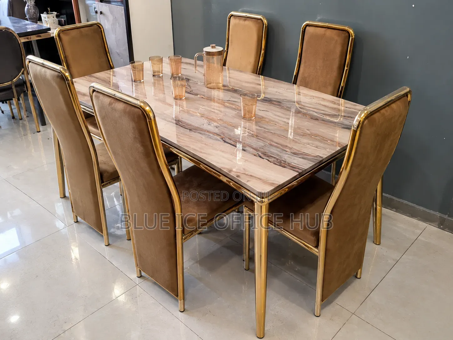 6 Seater Gold Dining Table Set