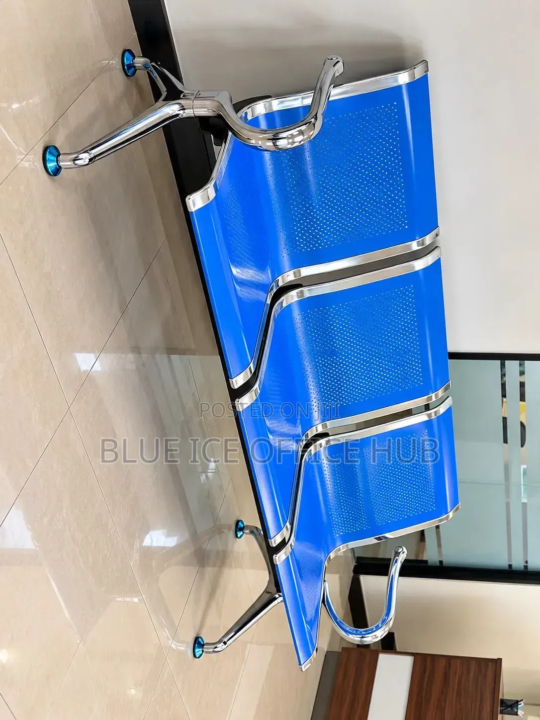 3 Seater Blue Metal Waiting Bench for Office