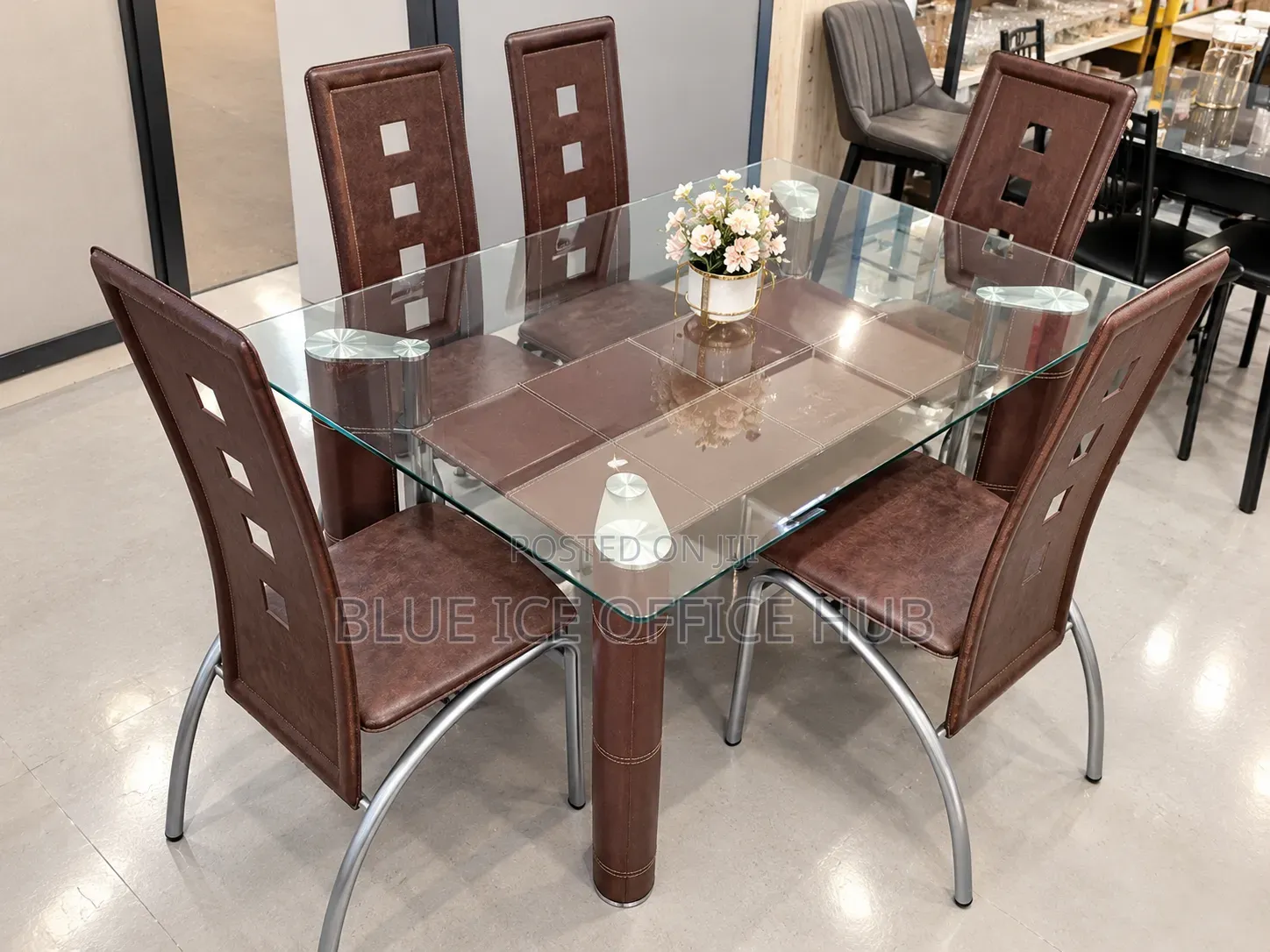 Transparent 6 Seater Glass Dining Table Set
