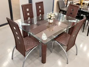 Transparent 6 Seater Glass Dining Table Set