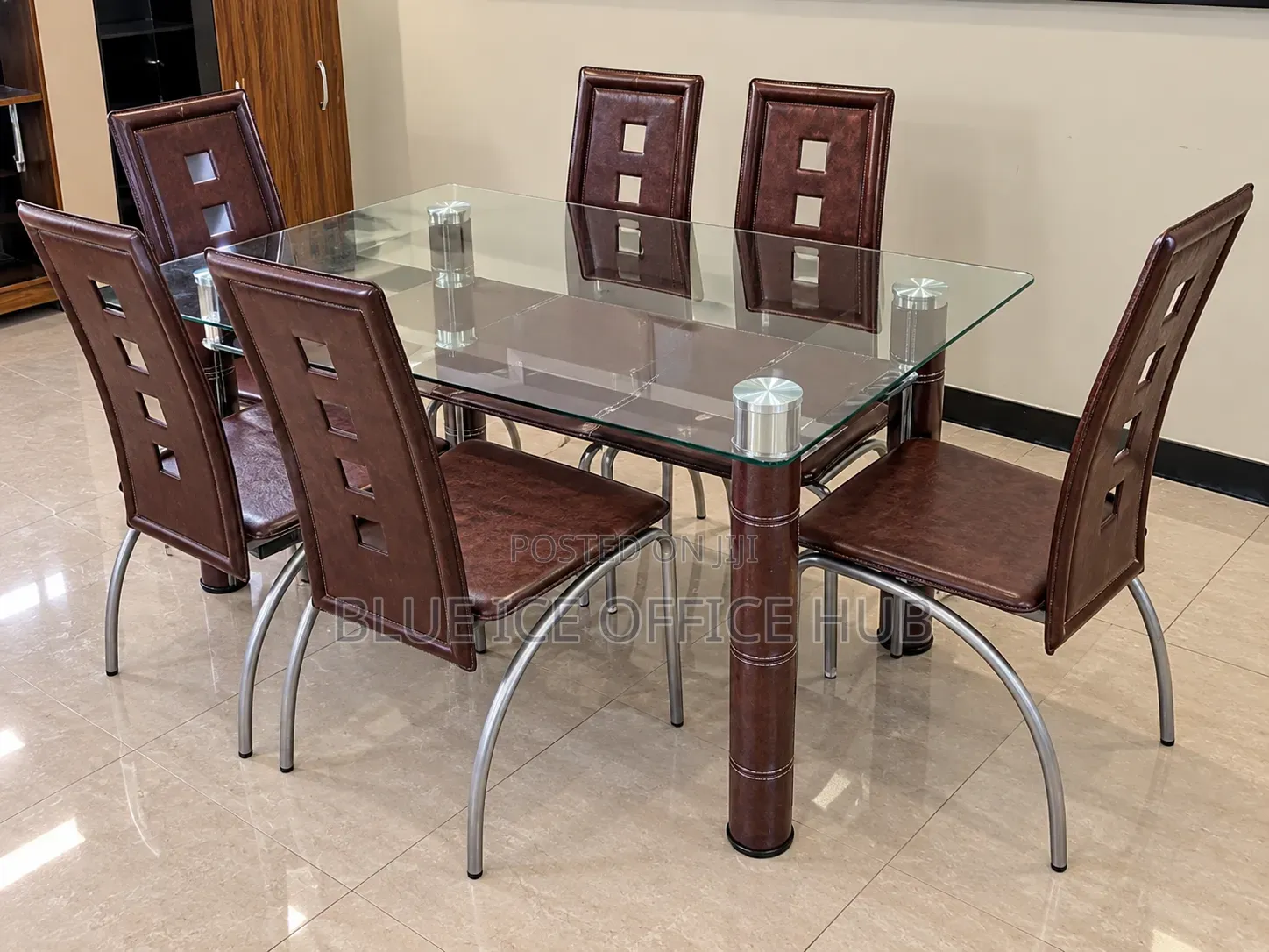 Transparent 6 Seater Glass Dining Table Set