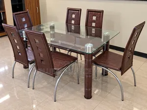 Transparent 6 Seater Glass Dining Table Set