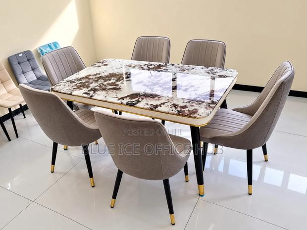 6 Seater Modern Marble Dining Table Set. - main view