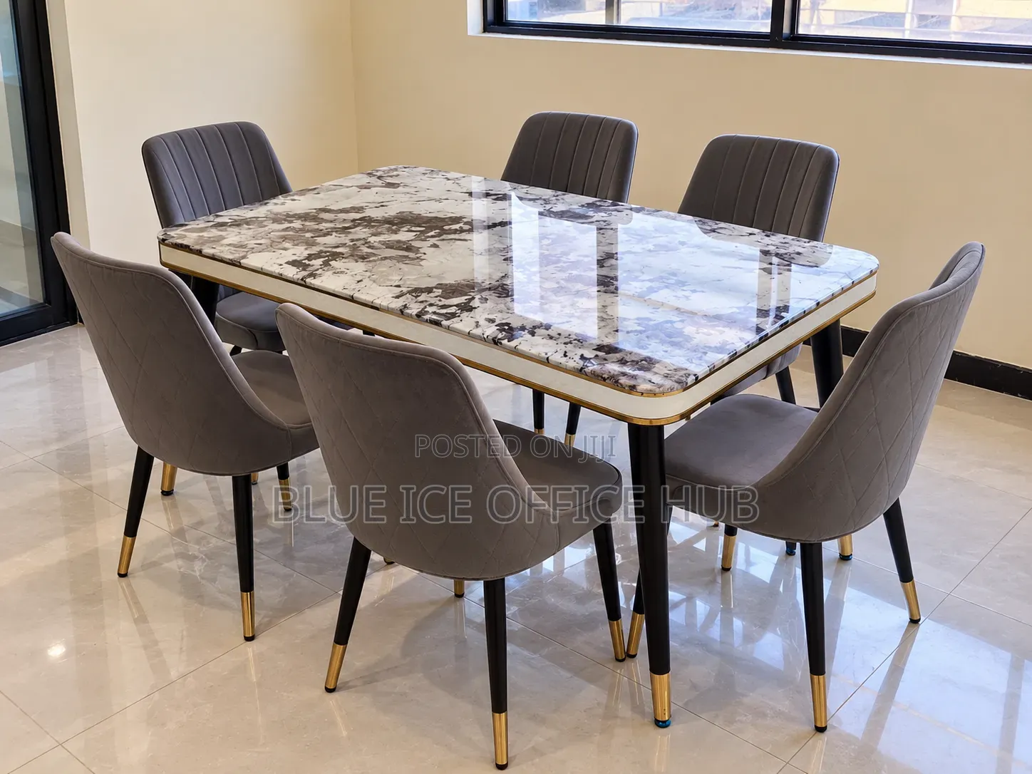 6 Seater Modern Marble Dining Table Set.