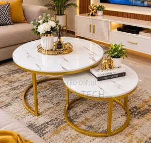 WHITE Nesting Coffee Table Marble Effect (MDF)