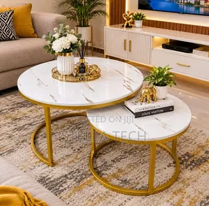 WHITE Nesting Coffee Table Marble Effect (MDF)