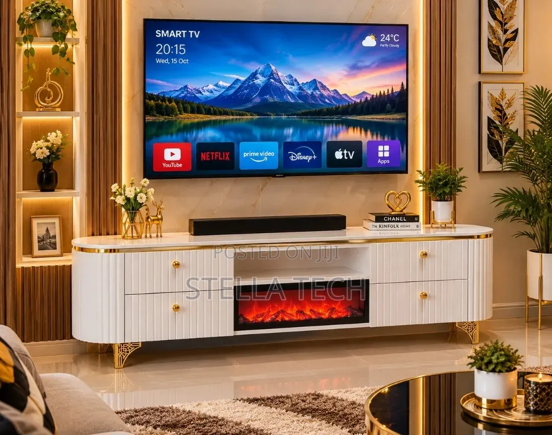 Modern Executive TV Stand With a Functional Fire Place
