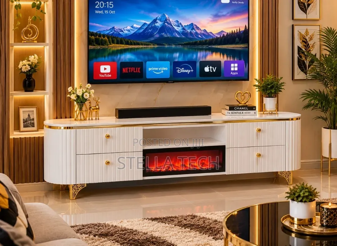Modern Executive TV Stand With a Functional Fire Place