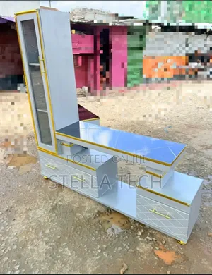 Executive Extended TV Stand With Marble Coating and Shelf Cabinet