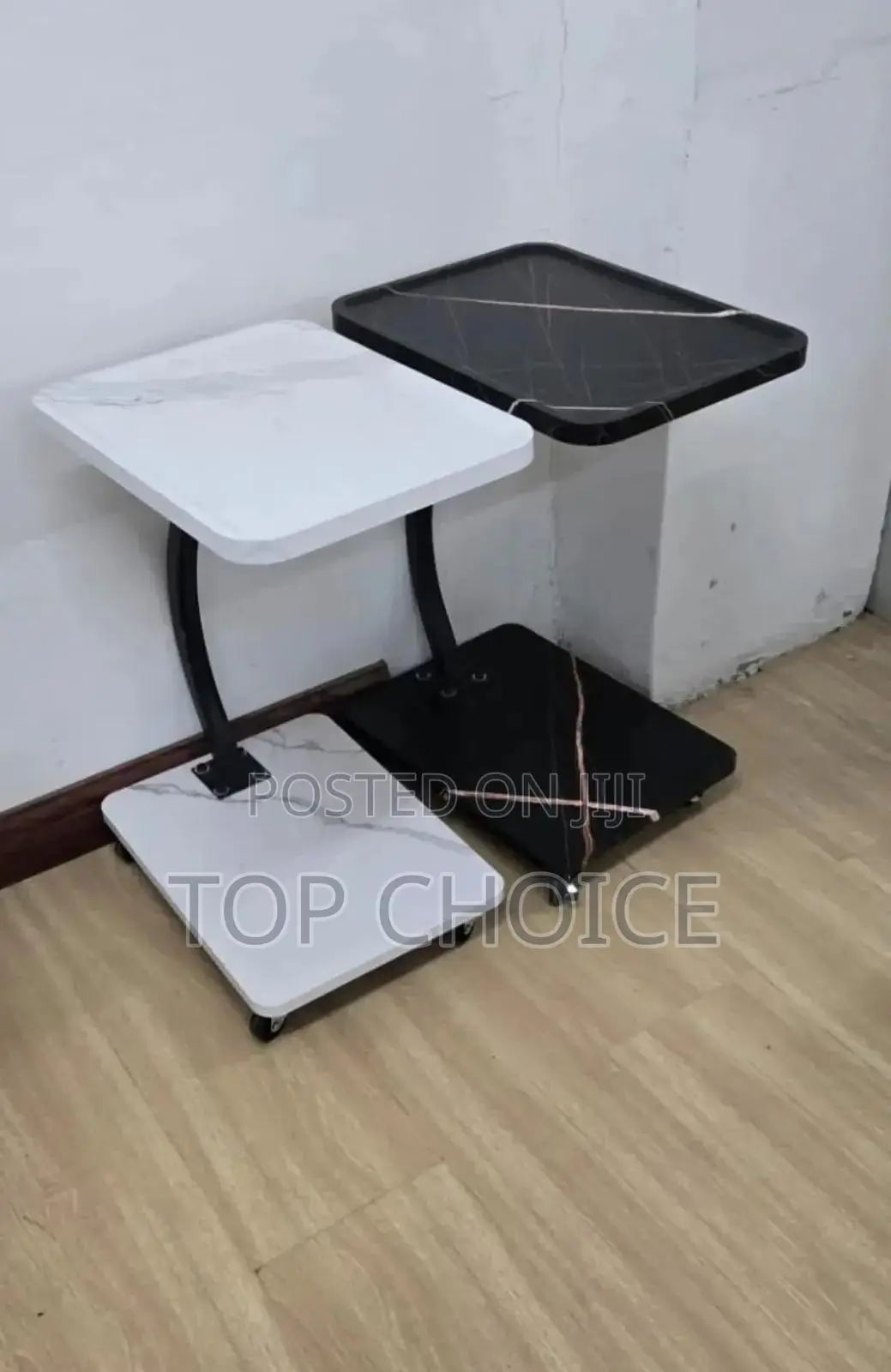 Modern Wooden-Top Side Table With Wheels