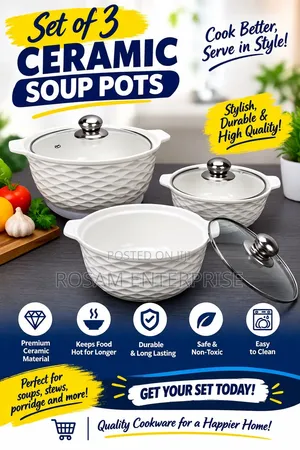 Set of 3 Ceramic Soup Pots