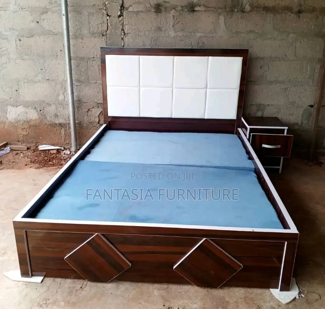 5 by 6 Brown Board and White Fabric Bed.