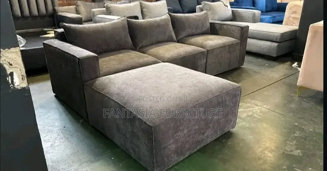 3 Seater Grey Sofa Set + Ottoman