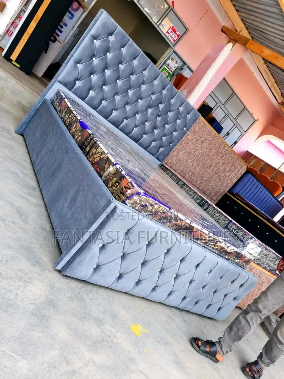 5 by 6 Grey Chesterfield Bed