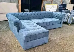 5 Seater Light Blue Chesterfield L-Shaped Sofa