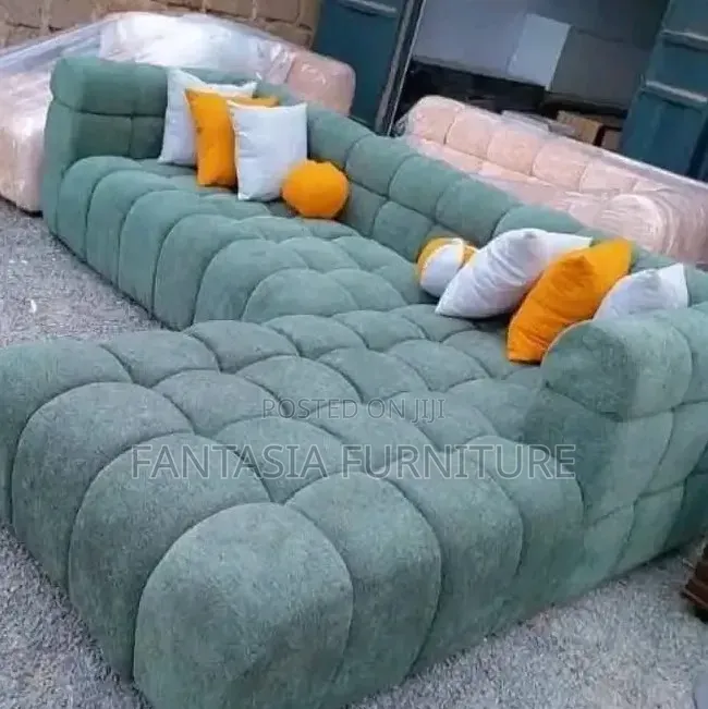 5 Seater Sage Green L-Shaped Bubble Sofa