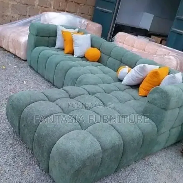 5 Seater Sage Green L-Shaped Bubble Sofa