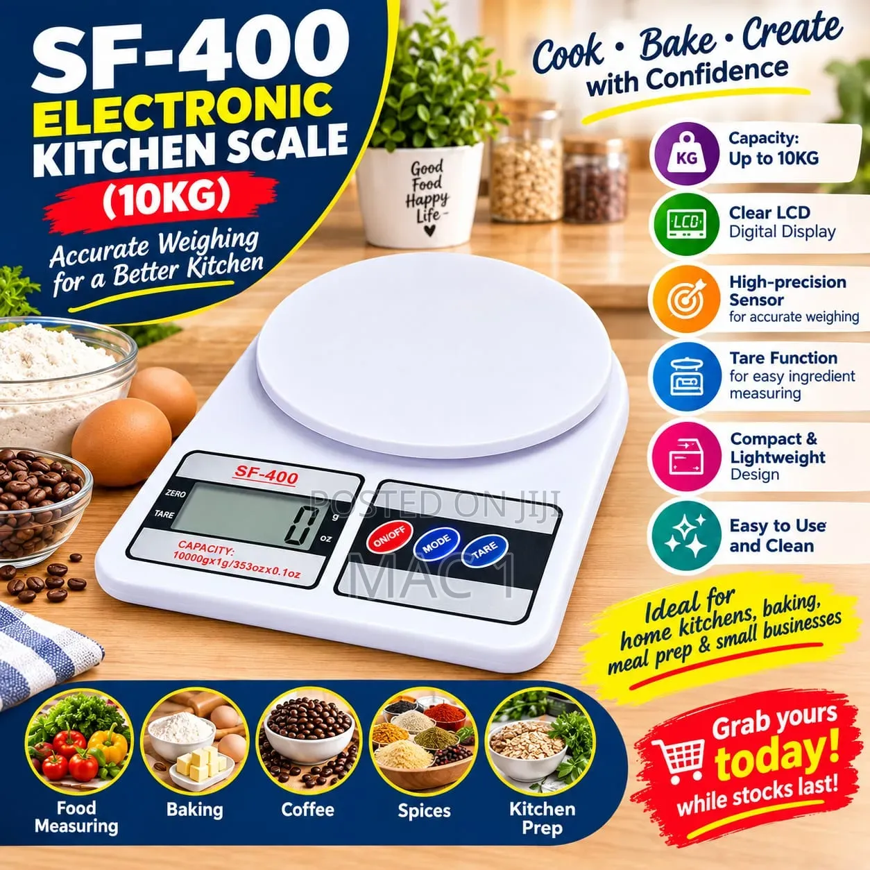 10kg SF-400 Digital Kitchen Weighing Scale – High Accuracy