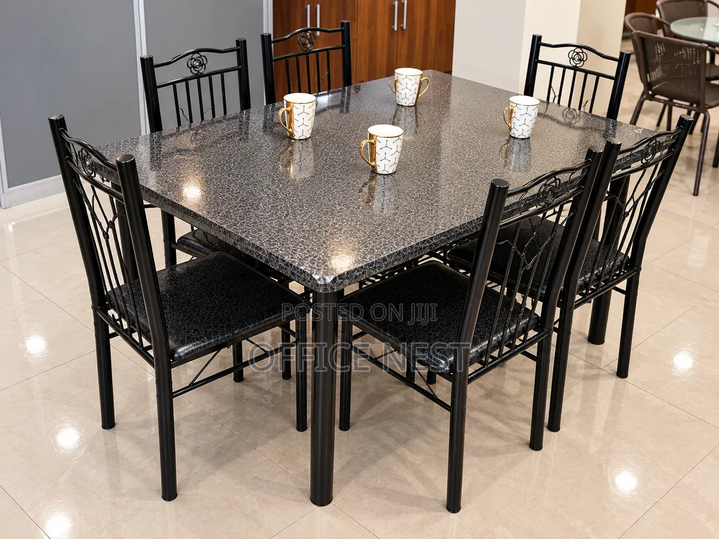 6 Seater Dining Table Set With 6 Black Chairs.