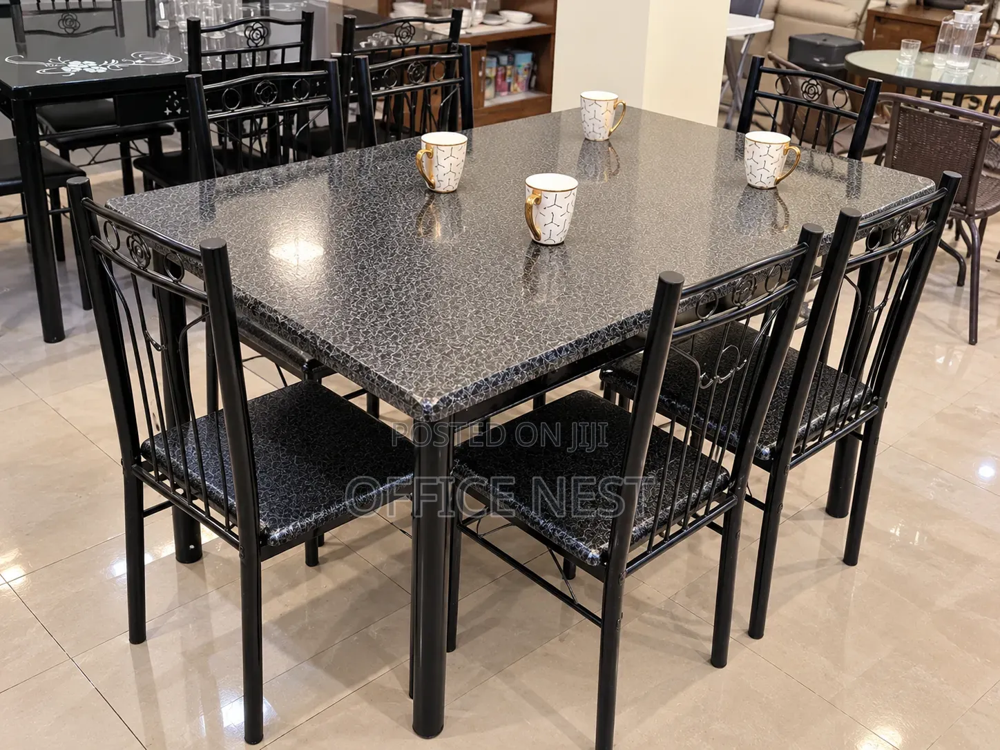 6 Seater Dining Table Set With 6 Black Chairs.